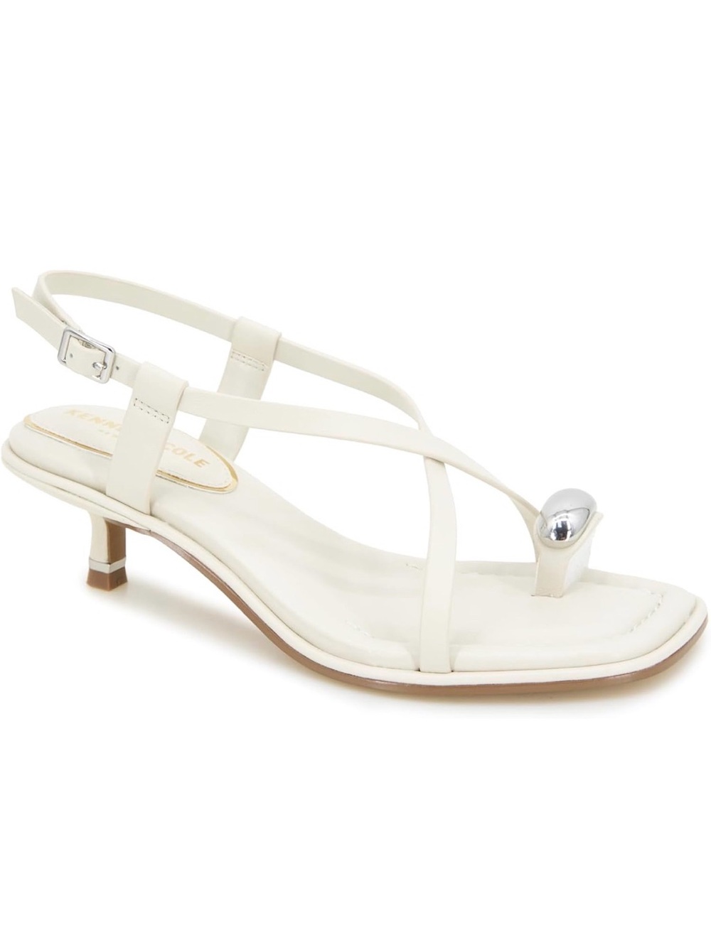 Kenneth Kole Women's White Strappy Toe-Ring Kitten Heel Sandals size 9